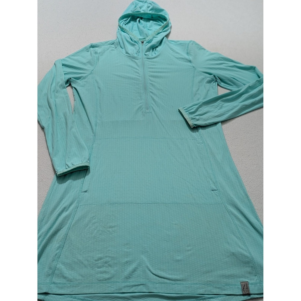 L.L Bean Long Sleeve Sand Beach Cover-Up Hooded Tunic Dress Blue Teal Women's XS